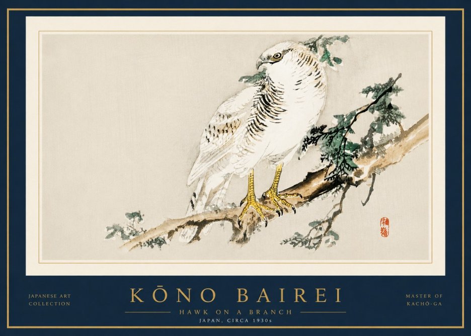 Kōno Bairei Hawk on a Branch No5 - Juliste