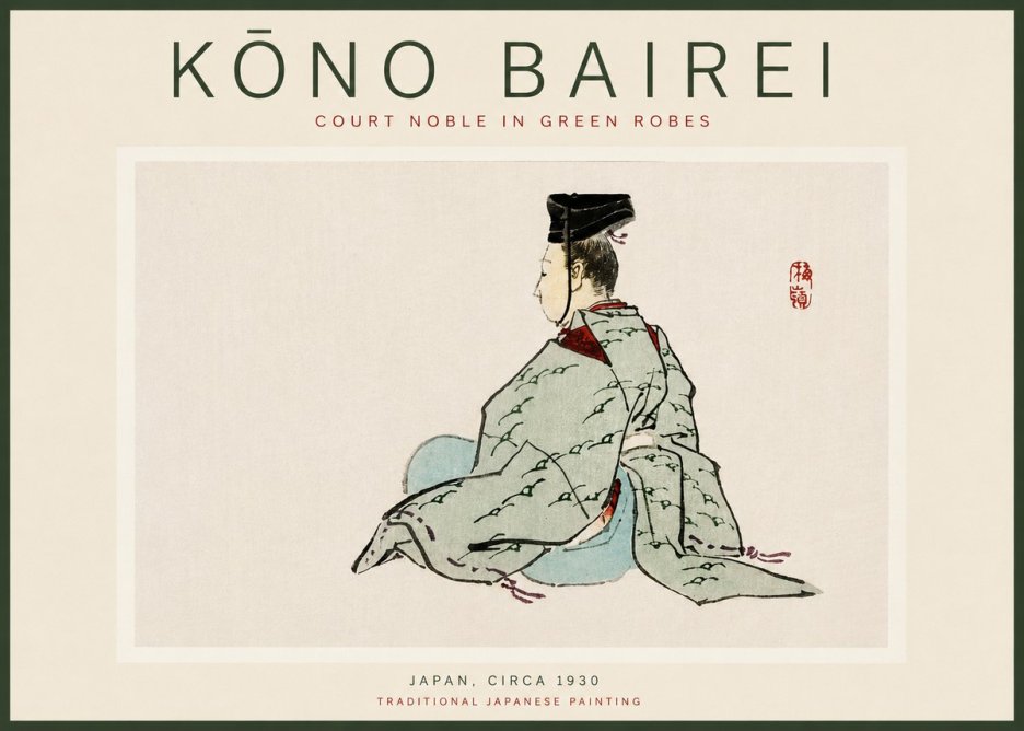 Kōno Bairei Court Noble in Green Robes No4 - Juliste