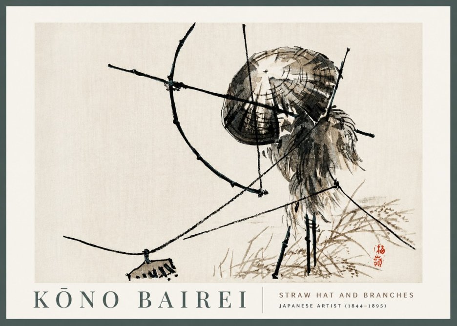 Kōno Bairei Straw Hat and Branches No2 - Juliste