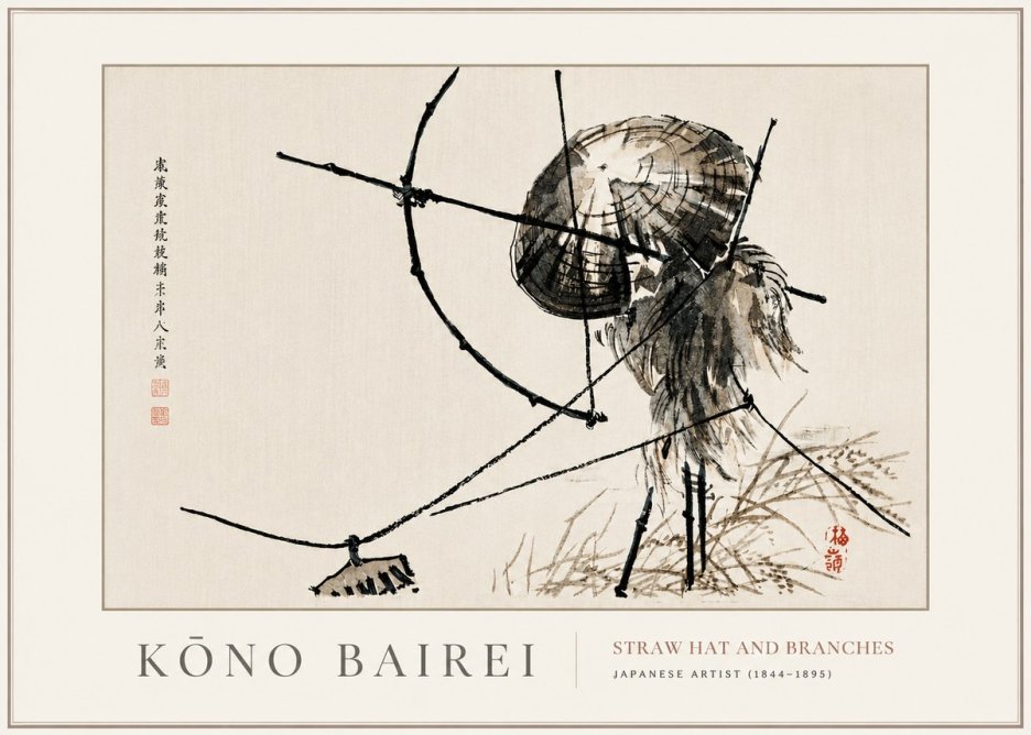 Kōno Bairei Straw Hat and Branches No4 - Juliste
