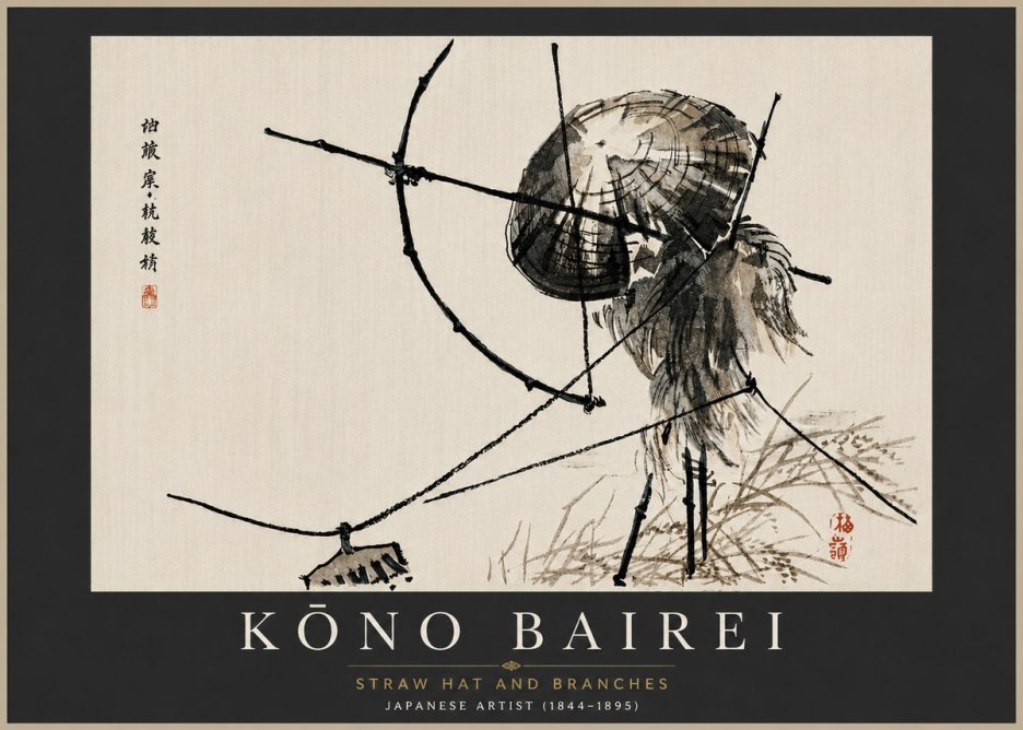 Kōno Bairei Straw Hat and Branches No5 - Juliste