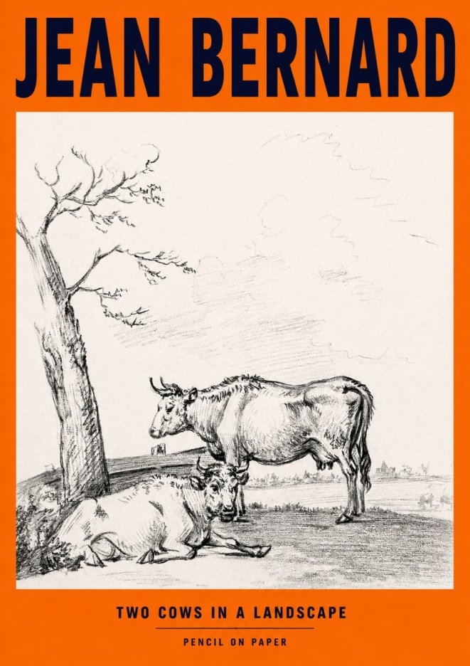 Jean Bernard Two Cows in a Landscape No2 - Juliste