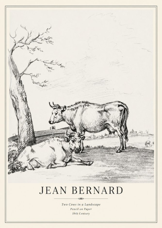 Jean Bernard Two Cows in a Landscape No3 - Juliste
