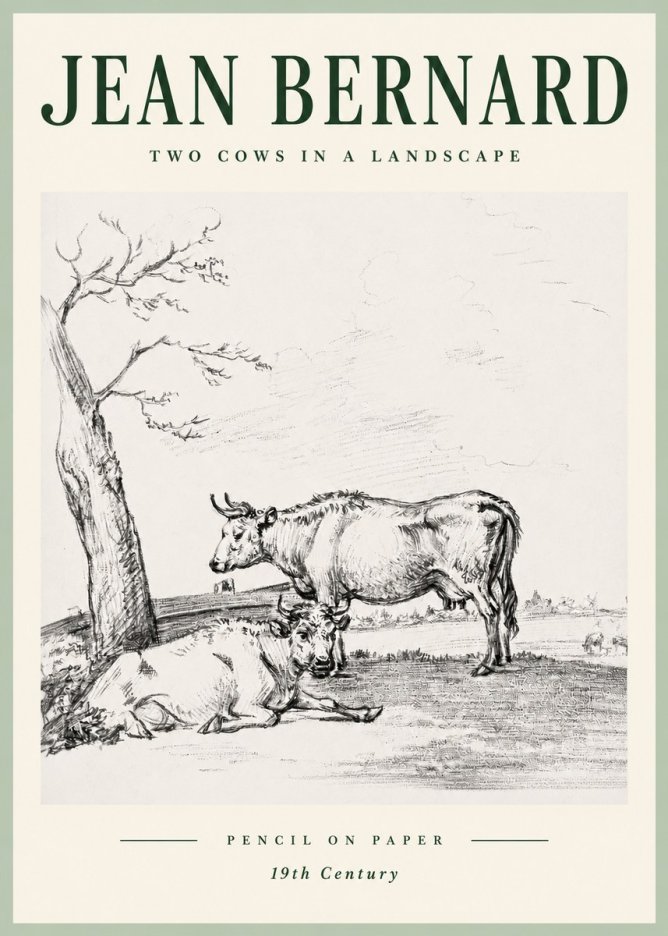 Jean Bernard Two Cows in a Landscape No5 - Juliste