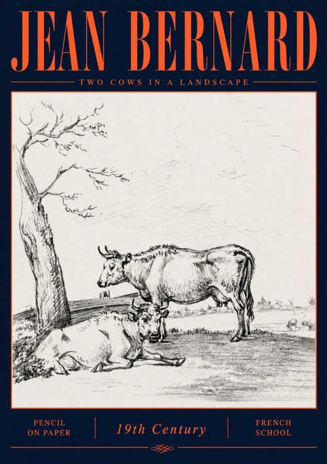 Jean Bernard Two Cows in a Landscape No6 - Juliste