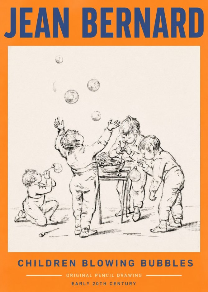 Jean Bernard Children Blowing Bubbles No2 - Juliste