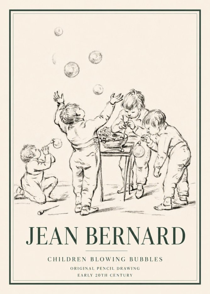 Jean Bernard Children Blowing Bubbles No3 - Juliste