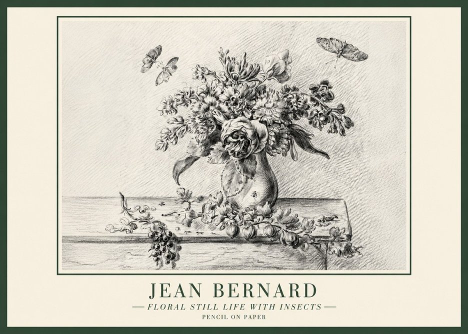 Jean Bernard Floral Still Life with Insects No1 - Juliste