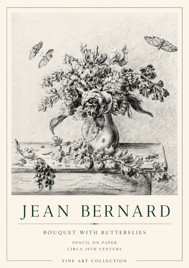 Jean Bernard Floral Still Life with Insects No2 - Juliste