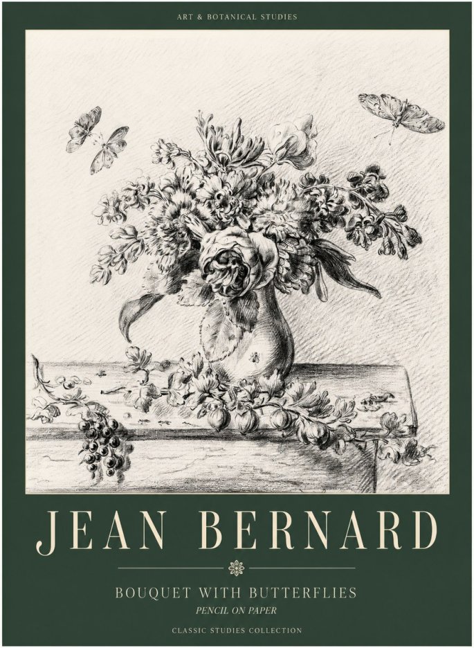 Jean Bernard Floral Still Life with Insects No3 - Juliste