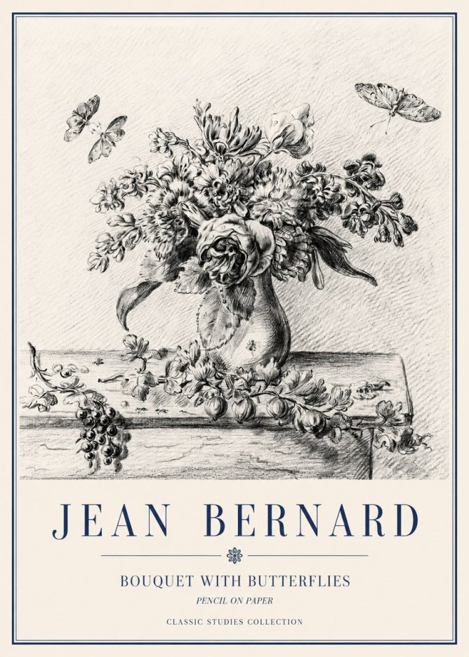 Jean Bernard Floral Still Life with Insects No5 - Juliste