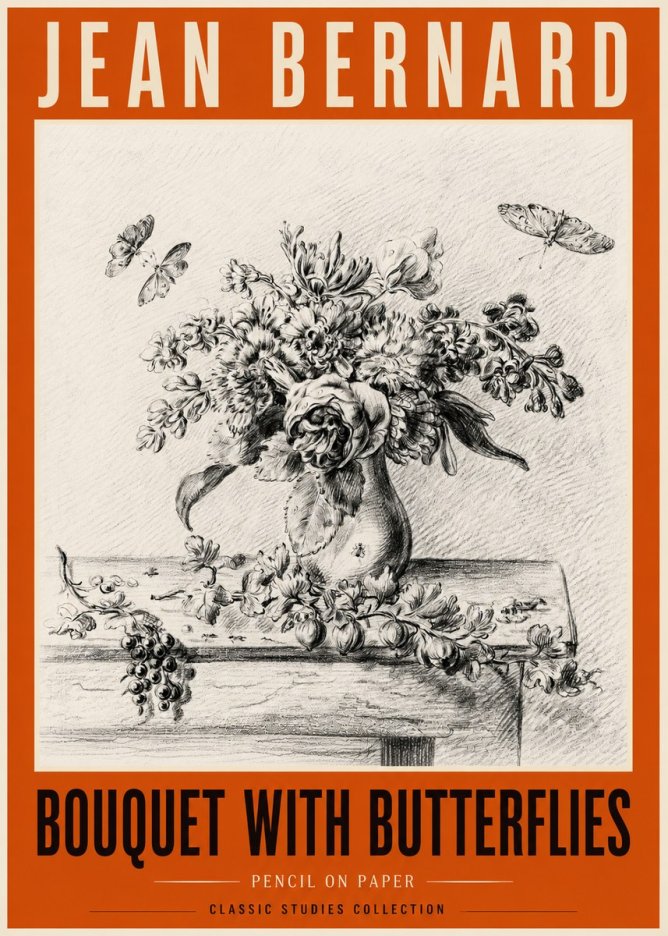 Jean Bernard Floral Still Life with Insects No6 - Juliste
