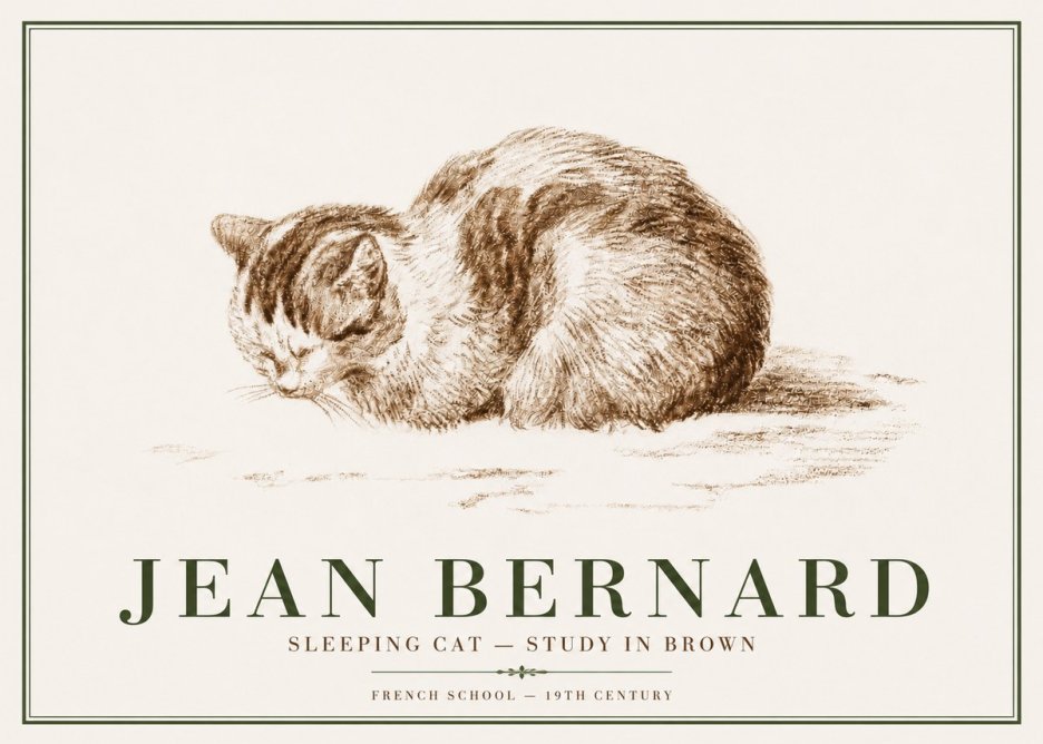 Jean Bernard Sleeping Cat — Study in Brown No3 - Juliste