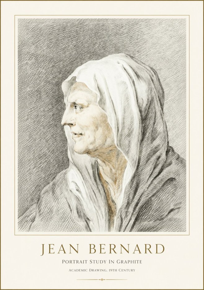 Jean Bernard Profile Study of a Hooded Figure No3 - Juliste