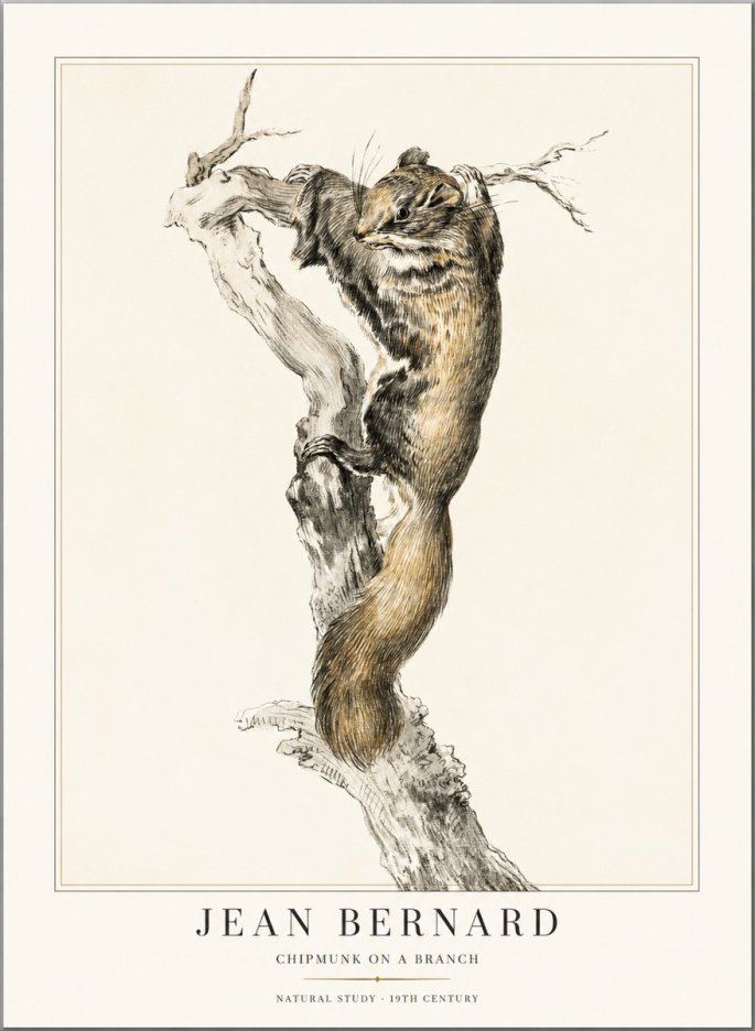 Jean Bernard Study of a Squirrel Climbing a Branch No2 - Juliste