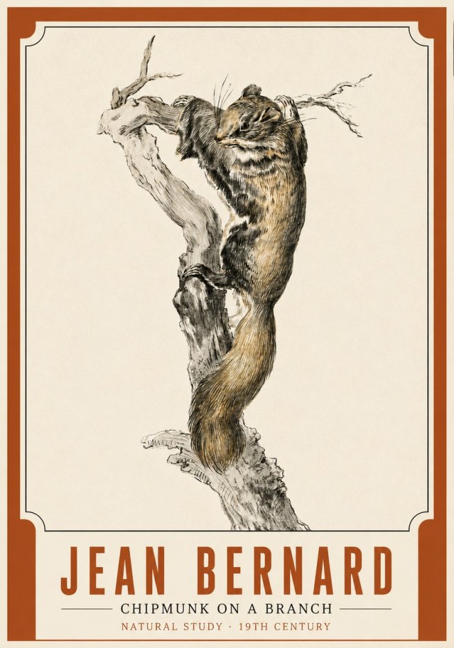 Jean Bernard Study of a Squirrel Climbing a Branch No4 - Juliste