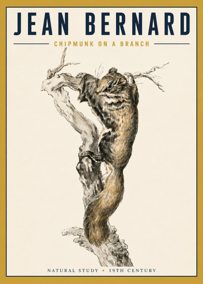 Jean Bernard Study of a Squirrel Climbing a Branch No5 - Juliste