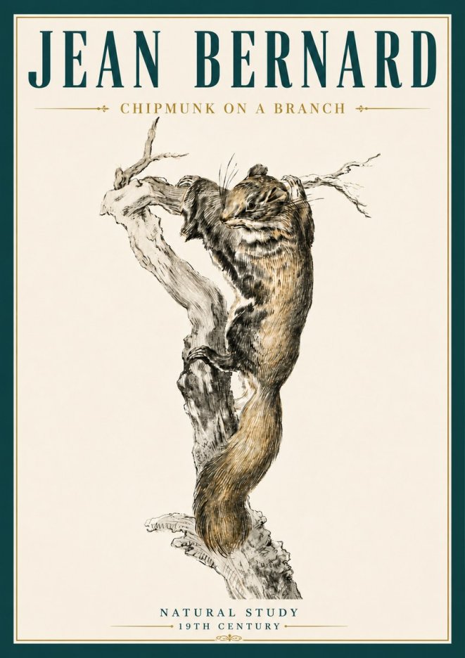 Jean Bernard Study of a Squirrel Climbing a Branch No6 - Juliste