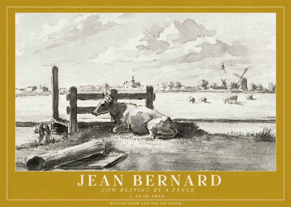 Jean Bernard Cow Resting by a Fence No1 - Juliste