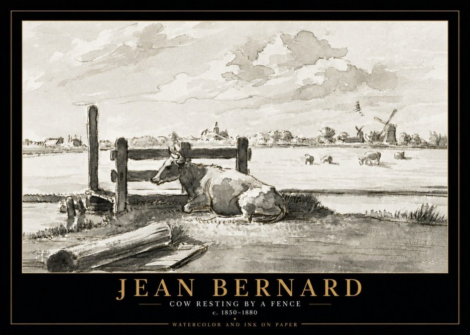 Jean Bernard Cow Resting by a Fence No5 - Juliste