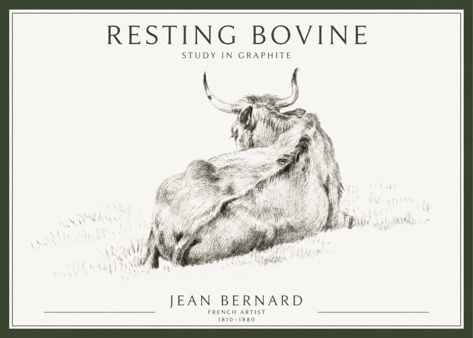 Jean Bernard Resting Bovine - Study in Graphite No1 - Juliste