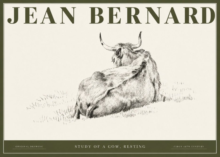 Jean Bernard Resting Bovine - Study in Graphite No3 - Juliste