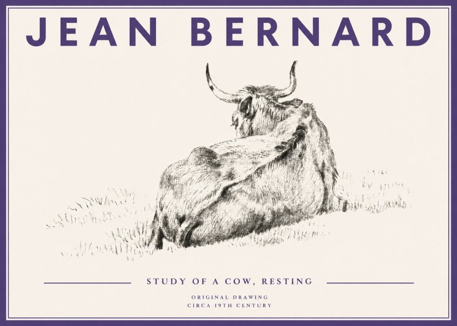 Jean Bernard Resting Bovine - Study in Graphite No5 - Juliste