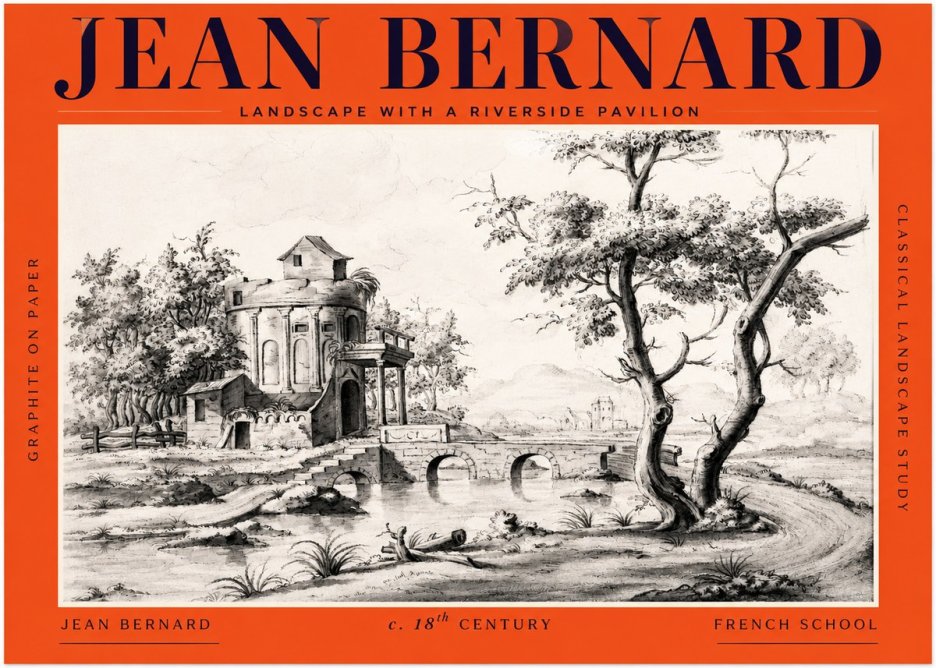 Jean Bernard Riverside Landscape with Bridge and Tower No3 - Juliste