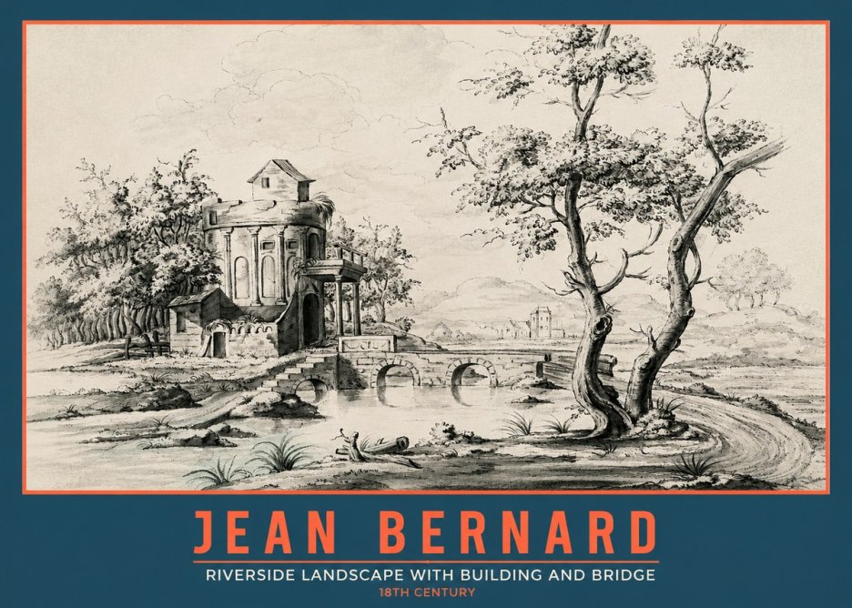 Jean Bernard Riverside Landscape with Bridge and Tower No5 - Juliste