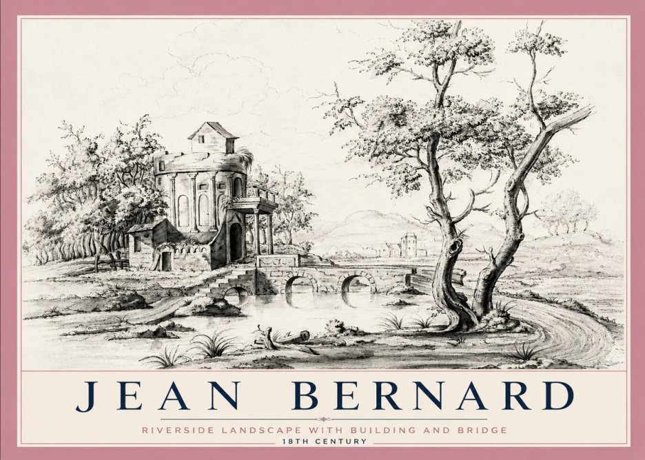 Jean Bernard Riverside Landscape with Bridge and Tower No6 - Juliste