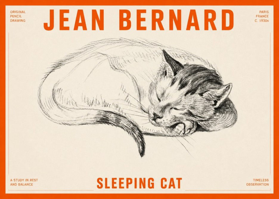 Jean Bernard Sleeping Cat IV No2 - Juliste
