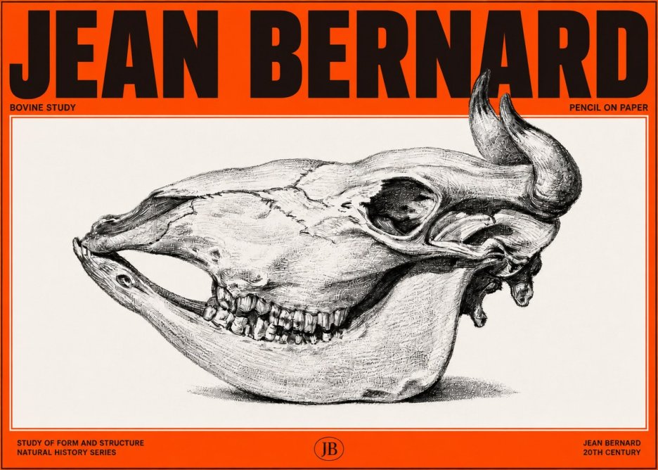 Jean Bernard Bovine Skull Study No3 - Juliste