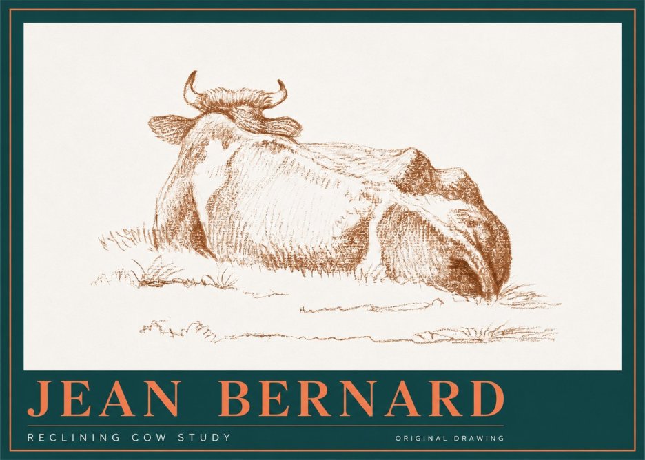 Jean Bernard Reclining Cow Study No2 - Juliste