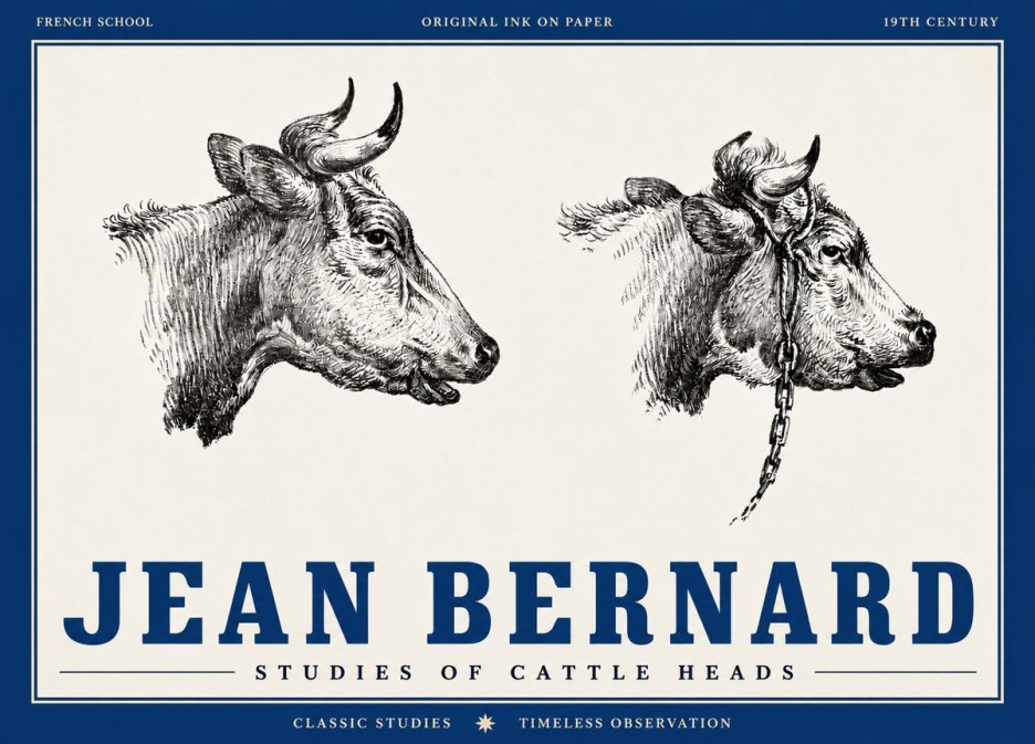 Jean Bernard Studies of Cattle Heads No4 - Juliste