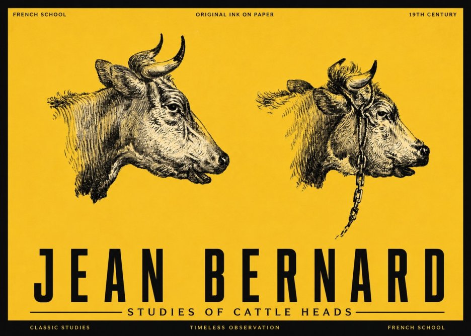 Jean Bernard Studies of Cattle Heads No5 - Juliste