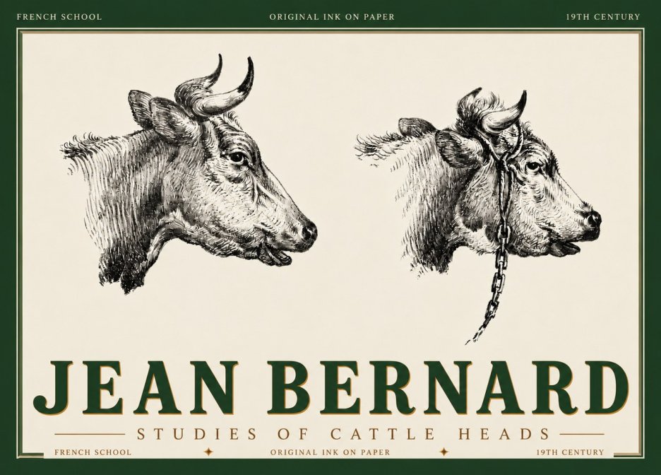 Jean Bernard Studies of Cattle Heads No6 - Juliste