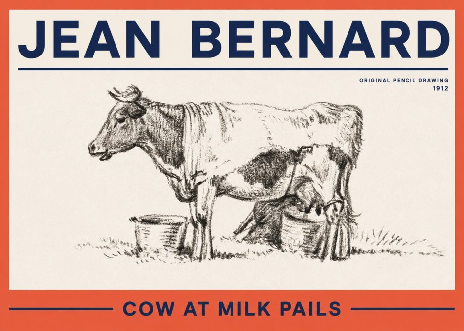 Jean Bernard Cow at Milk Pails No2 - Juliste
