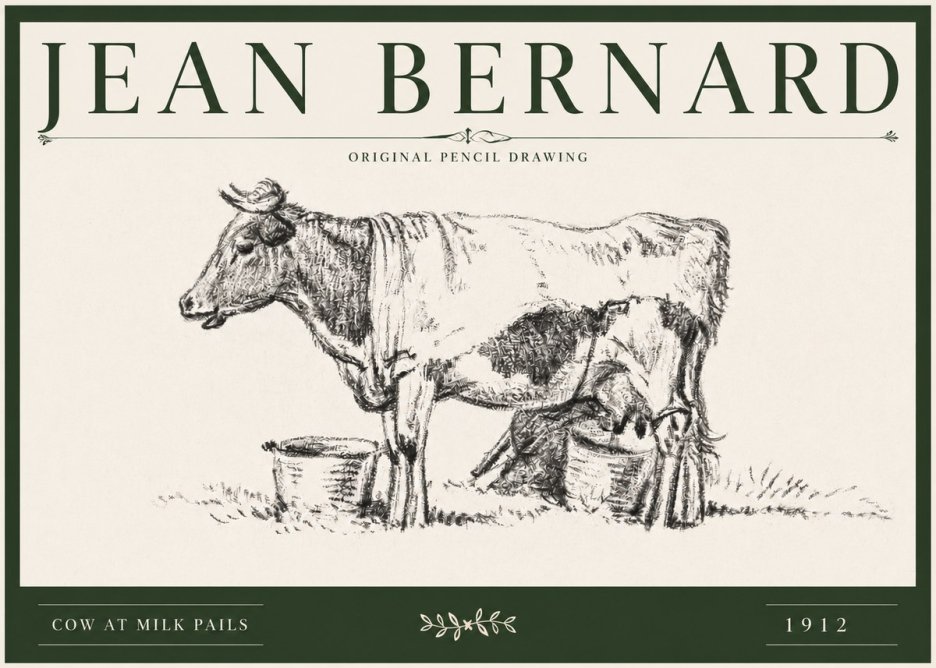 Jean Bernard Cow at Milk Pails No3 - Juliste