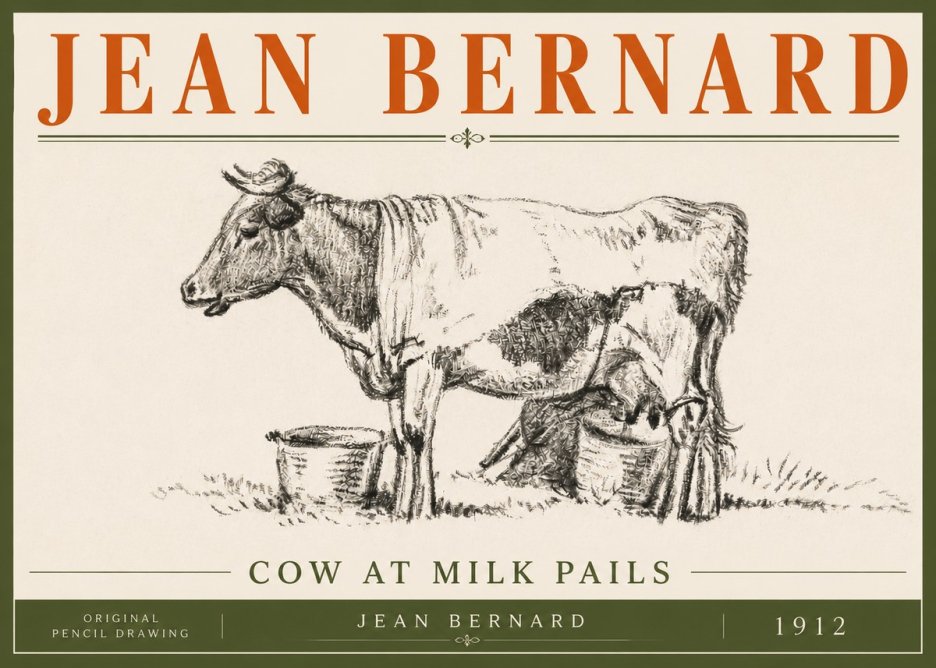 Jean Bernard Cow at Milk Pails No6 - Juliste