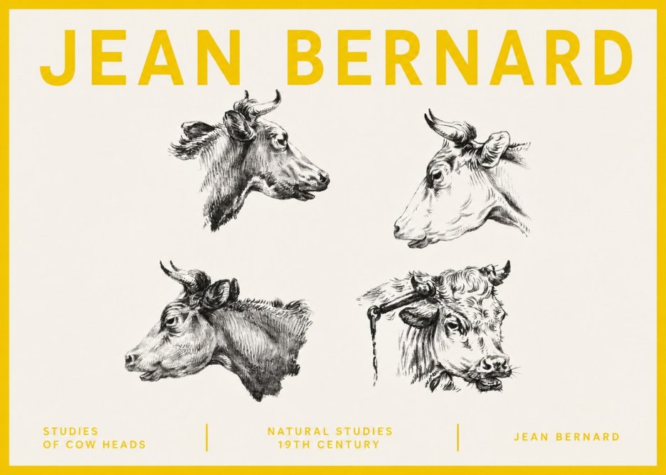 Jean Bernard Studies of Cattle - Four Heads No5 - Juliste