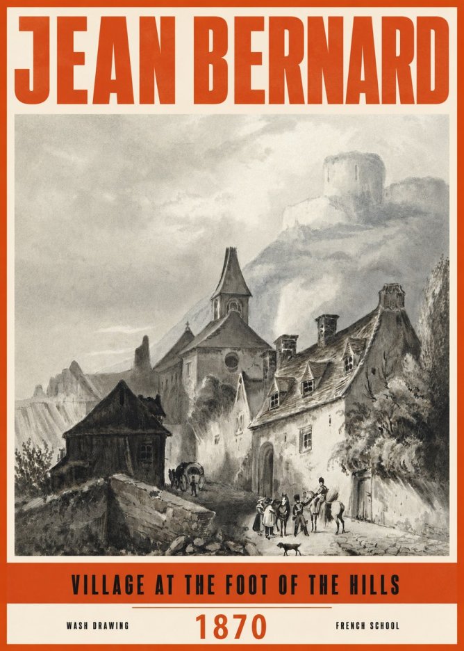 Jean Bernard Village at the Foot of the Hill No3 - Juliste