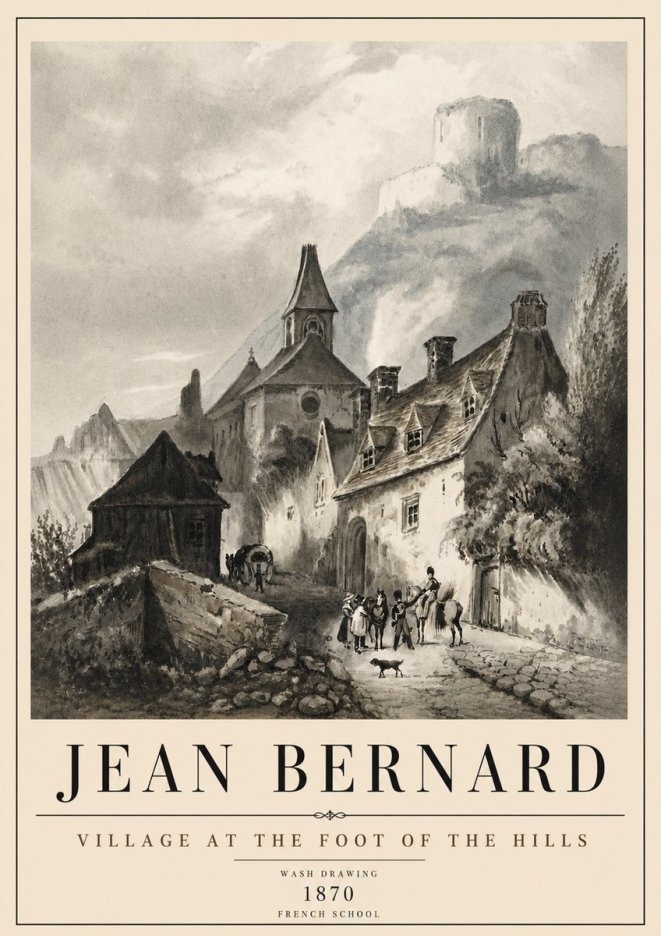 Jean Bernard Village at the Foot of the Hill No6 - Juliste