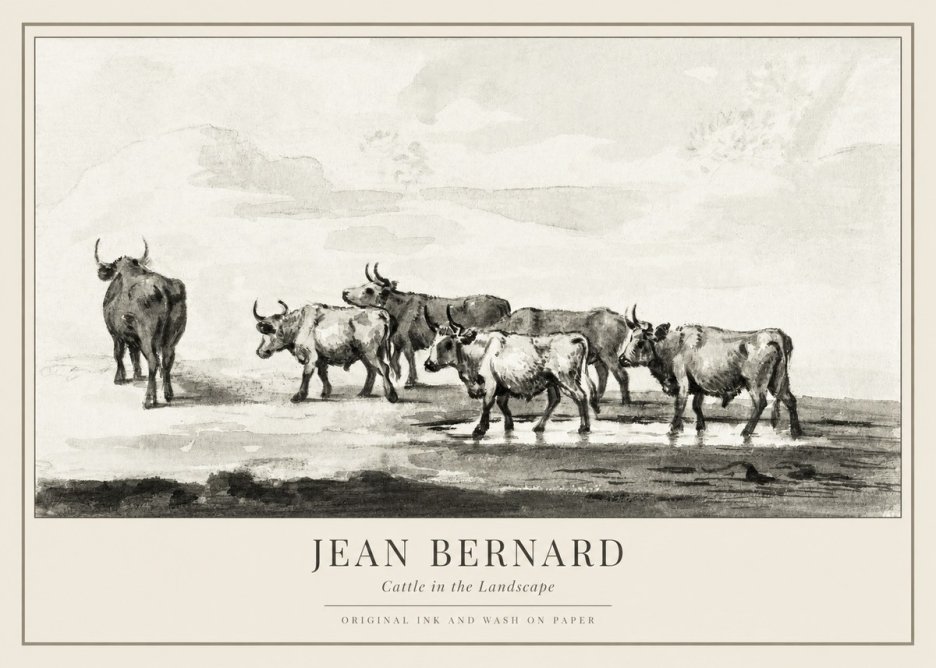Jean Bernard Cattle in the Landscape No1 - Juliste