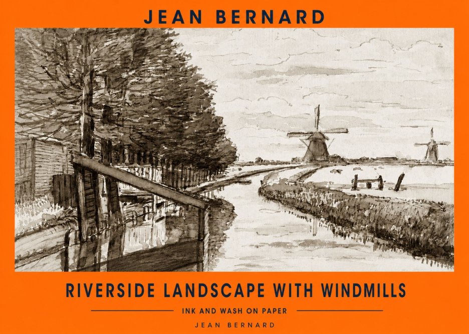 Jean Bernard Riverside Landscape with Windmills No2 - Juliste