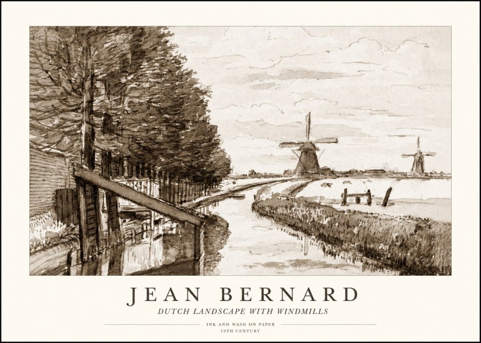 Jean Bernard Riverside Landscape with Windmills No4 - Juliste