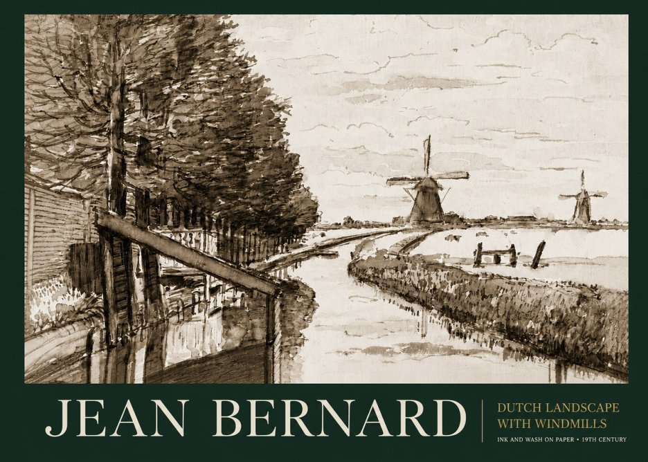 Jean Bernard Riverside Landscape with Windmills No6 - Juliste