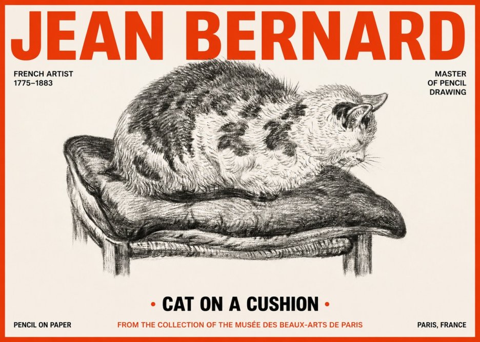 Jean Bernard Cat on a Cushion No2 - Juliste