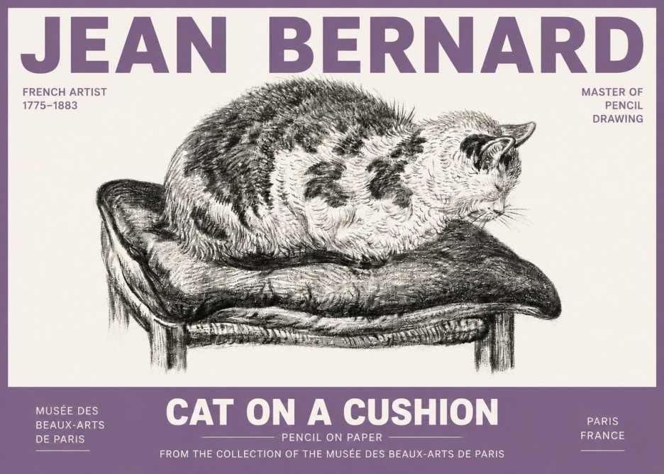 Jean Bernard Cat on a Cushion No4 - Juliste