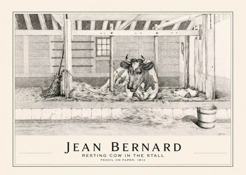 Jean Bernard Resting Cow in the Stall I No1 - Juliste