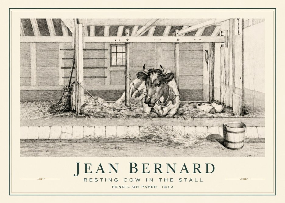 Jean Bernard Resting Cow in the Stall I No3 - Juliste